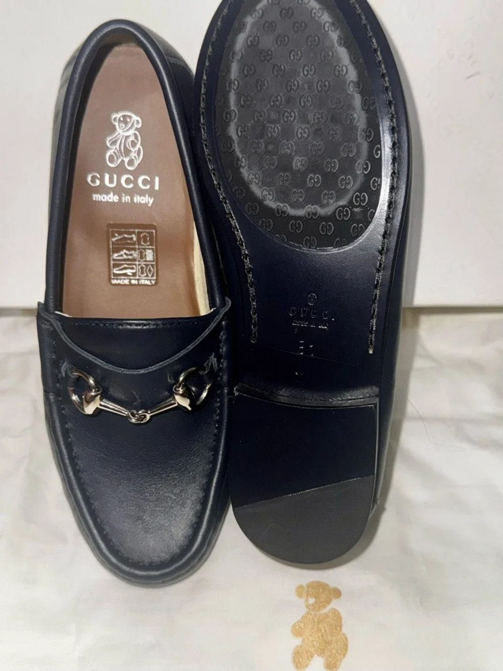 Gucci Navy Blue Leather Horsebit Loafers